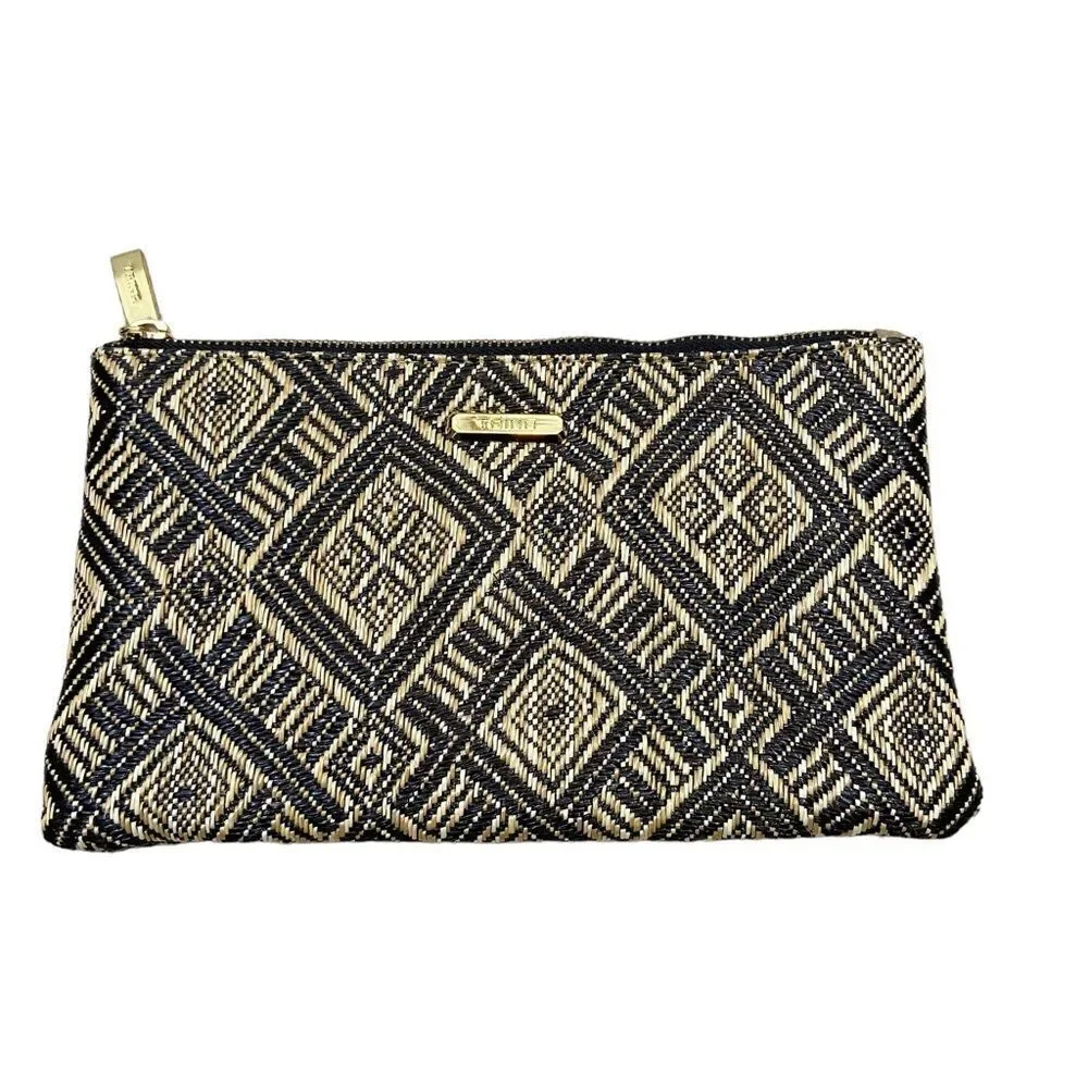 Trina‎ Brand Tan and Black Woven Cosmetic Bag With Zipper Closure